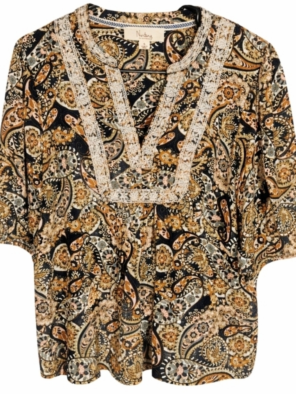 Nurture Womens Embroidered Paisley Boho Peasant Rayon Top Small